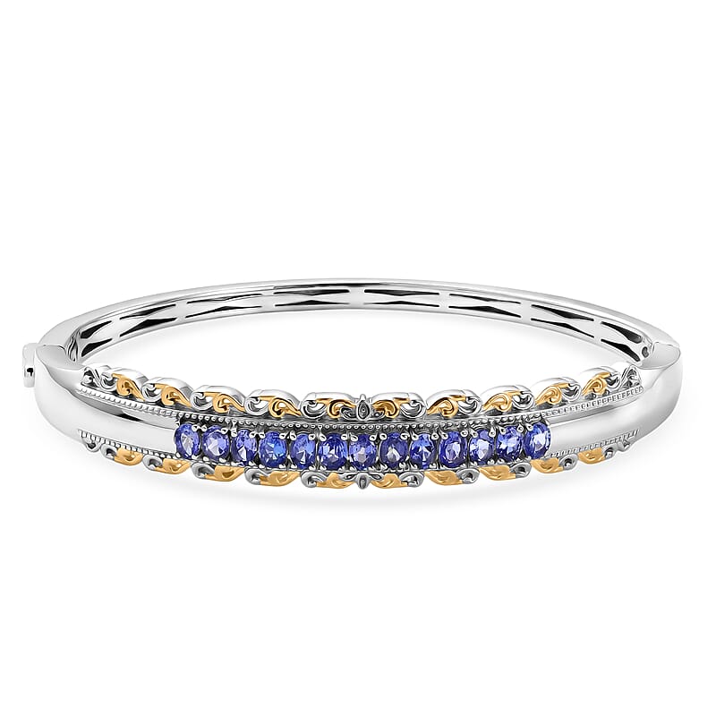 EverTrue Tanzanite 2.35 ctw Victorian Filigree Bangle Bracelet in 18K YG Plated and Platinum Bond (7.25 In)