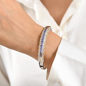 EverTrue Tanzanite 2.35 ctw Victorian Filigree Bangle Bracelet in 18K YG Plated and Platinum Bond (7.25 In)