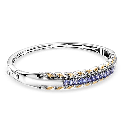 EverTrue Tanzanite 2.35 ctw Victorian Filigree Bangle Bracelet in 18K YG Plated and Platinum Bond (7.25 In)