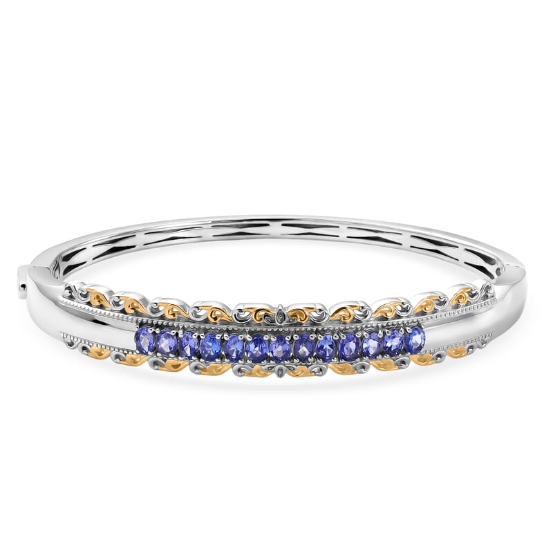 EverTrue Tanzanite 2.35 ctw Victorian Filigree Bangle Bracelet in 18K YG Plated and Platinum Bond (8.00 In)