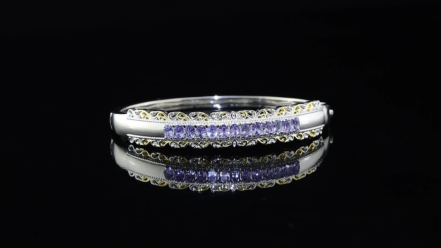 EverTrue Tanzanite Victorian Filigree Bangle Bracelet in 18K YG Plated and Platinum Bond (6.50 In) 2.35 ctw