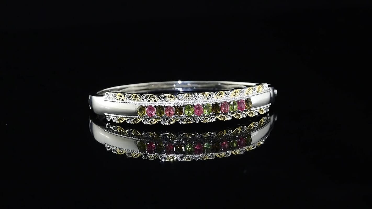 EverTrue Tanzanite Victorian Filigree Bangle Bracelet in 18K YG Plated and Platinum Bond (6.50 In) 2.35 ctw