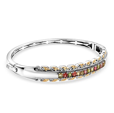 EverTrue Multi-Tourmaline 2.20 ctw Victorian Filigree Bangle Bracelet in 18K YG Plated and Platinum Bond (6.50 In)