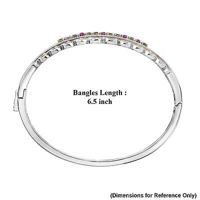 EverTrue Multi-Tourmaline 2.20 ctw Victorian Filigree Bangle Bracelet in 18K YG Plated and Platinum Bond (6.50 In)