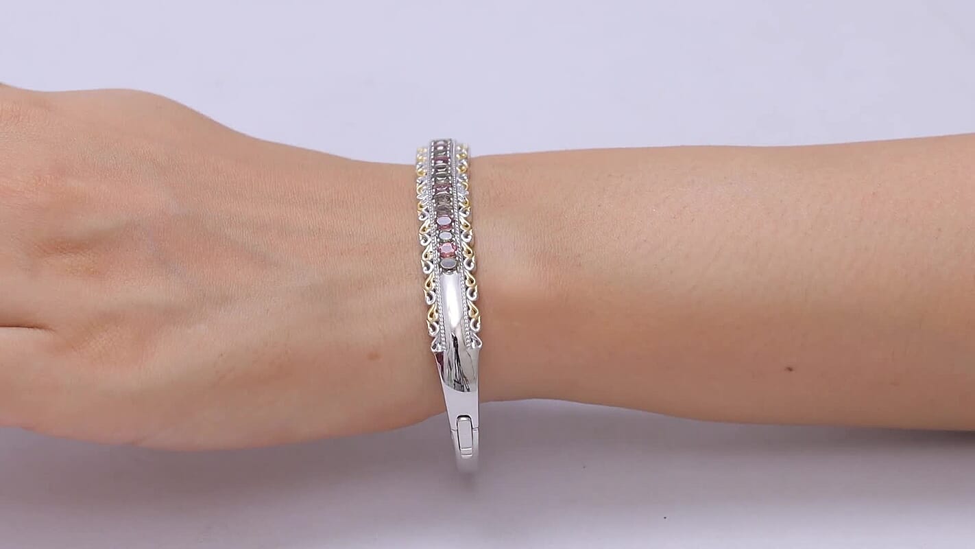 EverTrue Tanzanite Victorian Filigree Bangle Bracelet in 18K YG Plated and Platinum Bond (6.50 In) 2.35 ctw