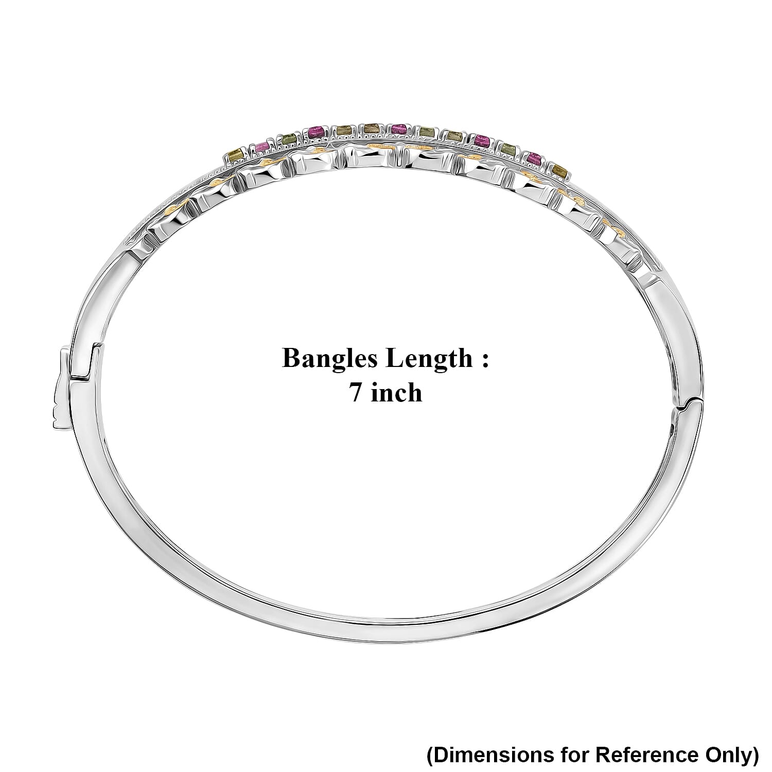 EverTrue Multi-Tourmaline 2.20 ctw Victorian Filigree Bangle Bracelet in 18K YG Plated and Platinum Bond (7.25 In)