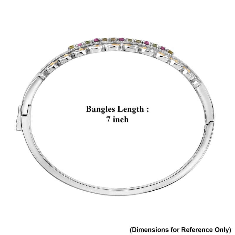 EverTrue Multi-Tourmaline 2.20 ctw Victorian Filigree Bangle Bracelet in 18K YG Plated and Platinum Bond (7.25 In)