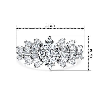 EverTrue Moissanite 1.30 ctw Cluster Ring in Platinum Bond (Size 5.0)