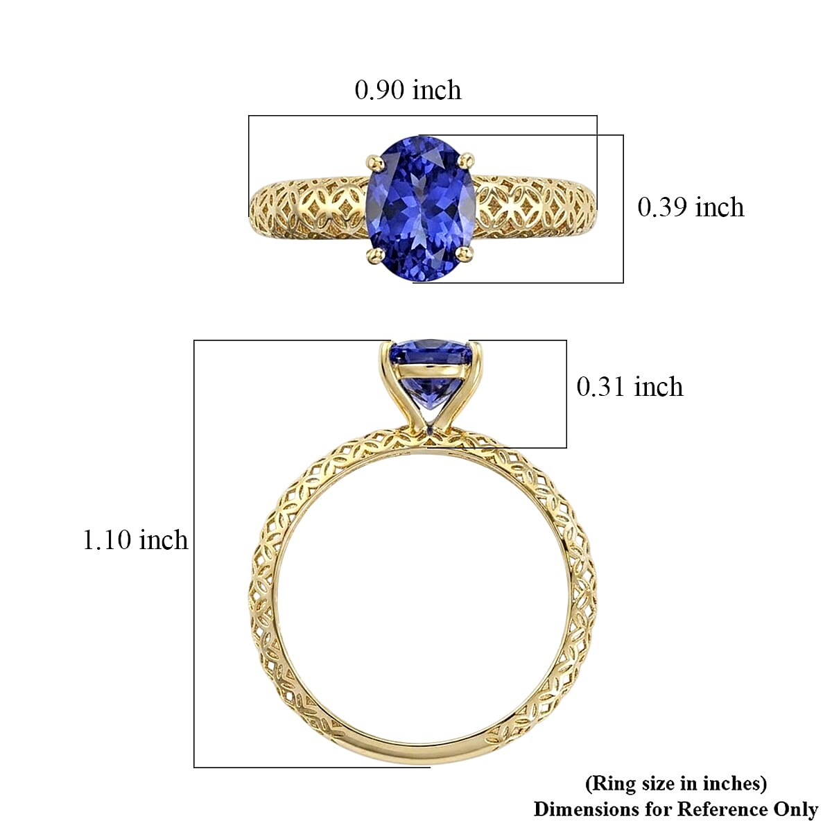 SGL Certified Mirage Collection Premium Tanzanite 1.65 ctw Solitaire Ring in 10K Yellow Gold (Size 6.0)