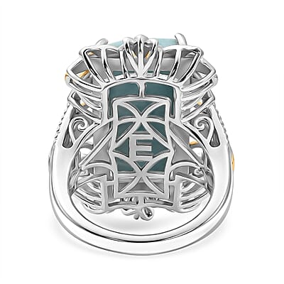 EverTrue Premium Larimar 19.70 ctw Whispering Leaf Filigree Ring in 18K YG Plated and Platinum Bond (Size 6.0) (Ships in 10-12 Days)