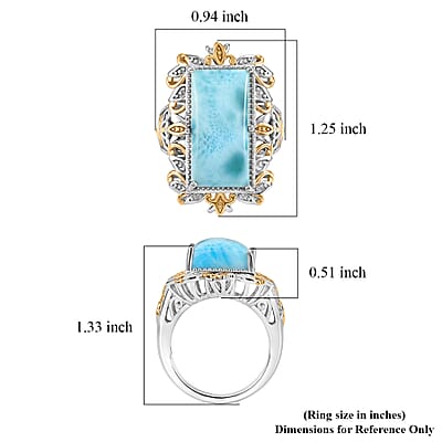 EverTrue Premium Larimar 19.70 ctw Whispering Leaf Filigree Ring in 18K YG Plated and Platinum Bond (Size 6.0) (Ships in 10-12 Days)