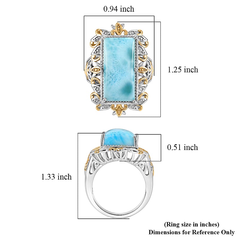 EverTrue Premium Larimar 19.70 ctw Whispering Leaf Filigree Ring in 18K YG Plated and Platinum Bond (Size 6.0) (Ships in 10-12 Days)