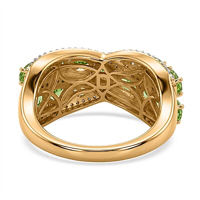 D'Joy Premium Tsavorite Garnet and Moissanite 3.60 ctw Regal Crossover Ring in 18K Vermeil Yellow Gold Over Sterling Silver (Size 6.0)