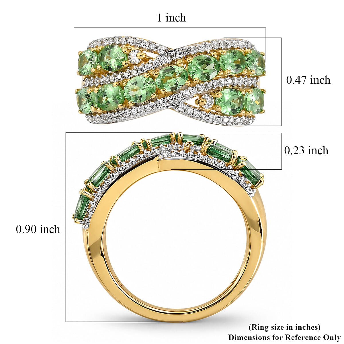 D'Joy Premium Tsavorite Garnet and Moissanite 3.60 ctw Regal Crossover Ring in 18K Vermeil Yellow Gold Over Sterling Silver (Size 6.0)