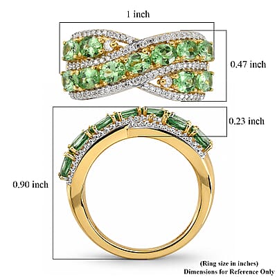 D'Joy Premium Tsavorite Garnet and Moissanite 3.60 ctw Regal Crossover Ring in 18K Vermeil Yellow Gold Over Sterling Silver (Size 6.0)