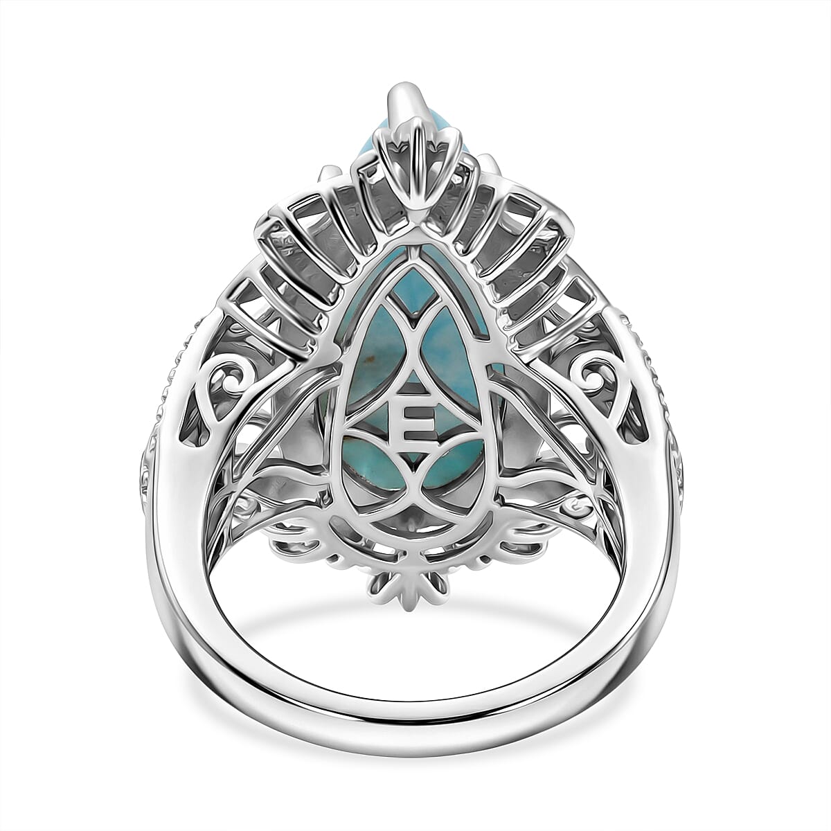 EverTrue Premium Larimar 9.30 ctw Whispering Leaf Filigree Ring in 18K YG Plated and Platinum Bond (Size 6.0) (Ships in 10-12 Days)
