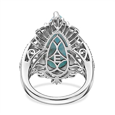 EverTrue Premium Larimar 9.30 ctw Whispering Leaf Filigree Ring in 18K YG Plated and Platinum Bond (Size 6.0) (Ships in 10-12 Days)