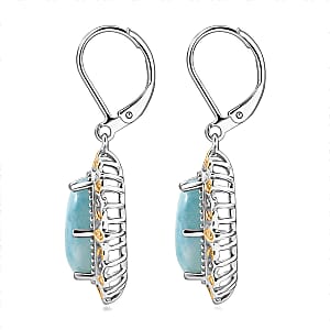 EverTrue Premium Larimar 7.85 ctw Whispering Leaf Filigree Earrings in 18K YG Plated and Platinum Bond (Ships in 10-12 Days)