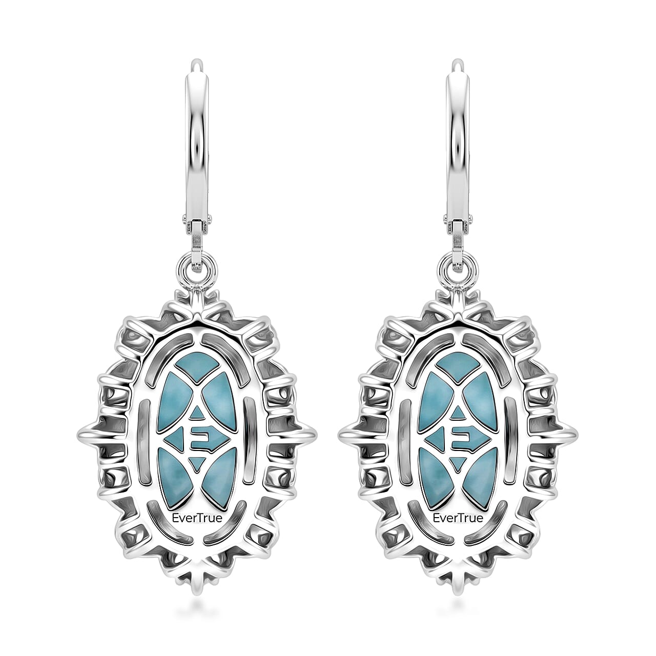 EverTrue Premium Larimar 7.85 ctw Whispering Leaf Filigree Earrings in 18K YG Plated and Platinum Bond