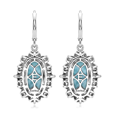 EverTrue Premium Larimar 7.85 ctw Whispering Leaf Filigree Earrings in 18K YG Plated and Platinum Bond