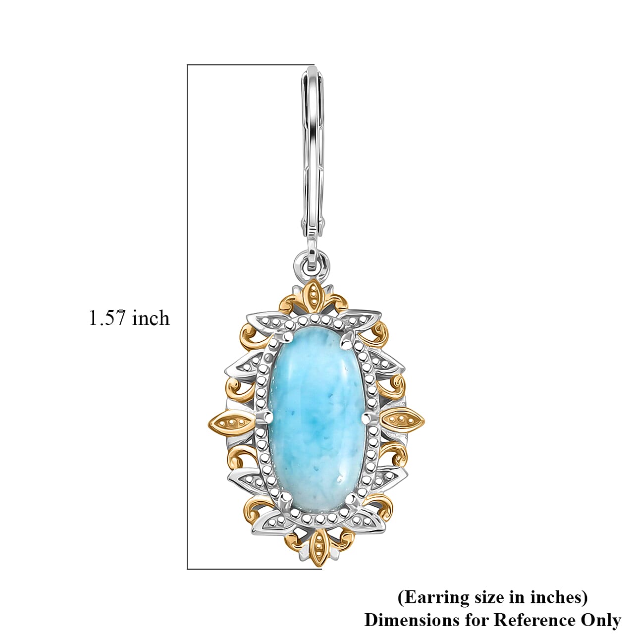 EverTrue Premium Larimar 7.85 ctw Whispering Leaf Filigree Earrings in 18K YG Plated and Platinum Bond