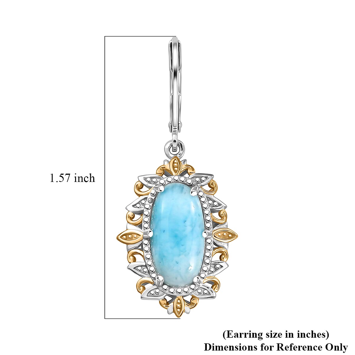 EverTrue Premium Larimar 7.85 ctw Whispering Leaf Filigree Earrings in 18K YG Plated and Platinum Bond (Ships in 10-12 Days) image number 5