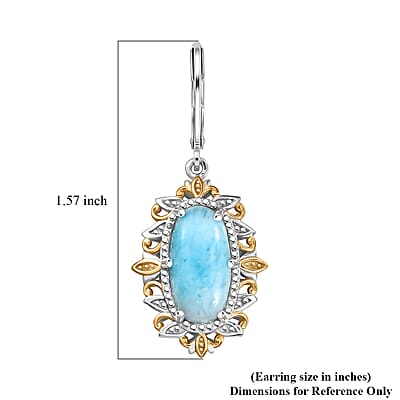 EverTrue Premium Larimar 7.85 ctw Whispering Leaf Filigree Earrings in 18K YG Plated and Platinum Bond