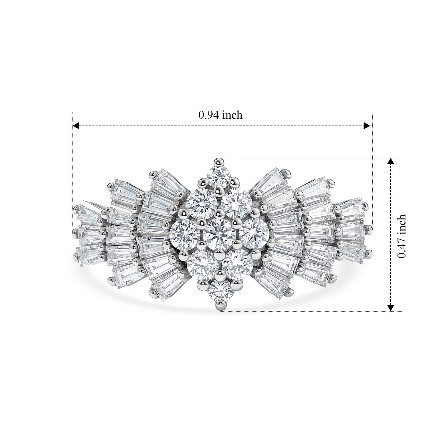 EverTrue Moissanite 1.30 ctw Cluster Ring in Platinum Bond (Size 6.0)