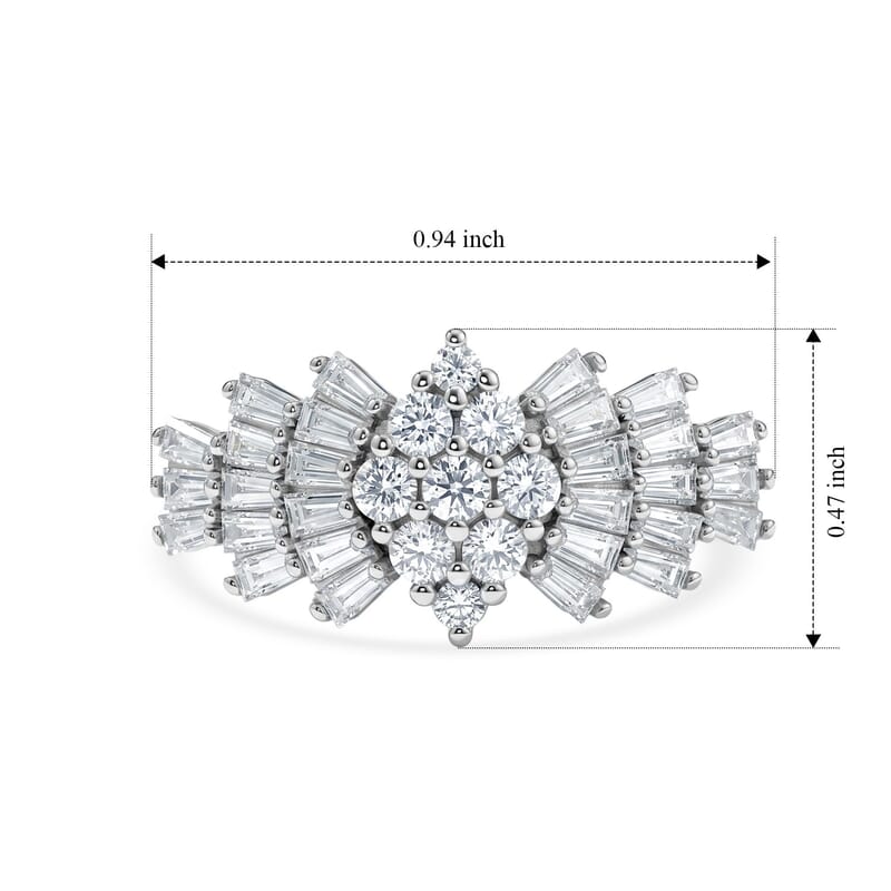 EverTrue Moissanite 1.30 ctw Cluster Ring in Platinum Bond (Size 6.0)