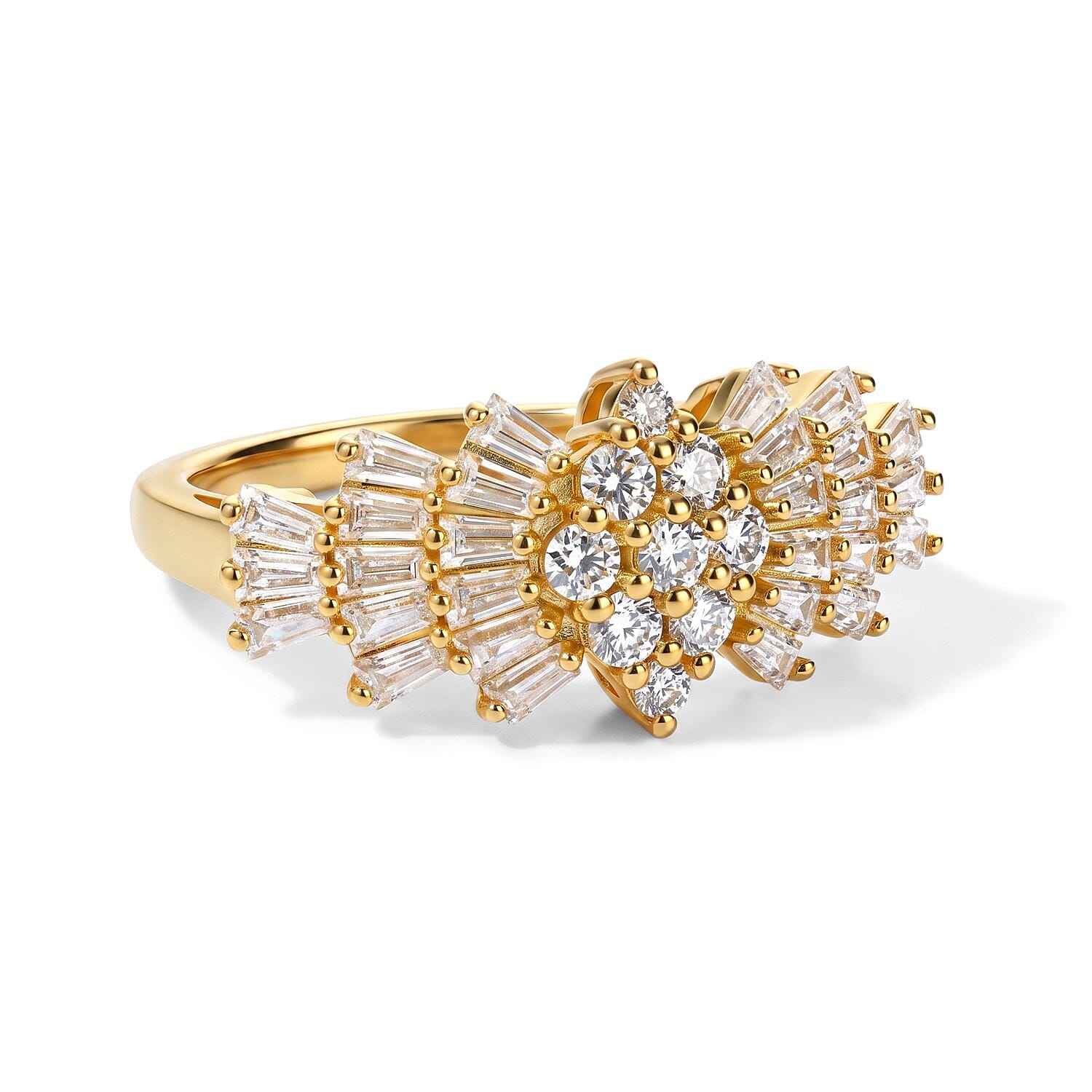 EverTrue Moissanite 1.30 ctw Cluster Ring in 18K YG Plated (Size 5.0)