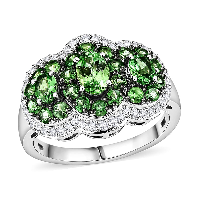 D'Joy Premium Tsavorite Garnet and Moissanite 2.10 ctw Majestic Cluster Ring in Rhodium Over Sterling Silver (Size 5.0)
