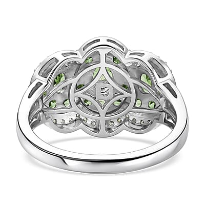 D'Joy Premium Tsavorite Garnet and Moissanite 2.10 ctw Majestic Cluster Ring in Rhodium Over Sterling Silver (Size 5.0)