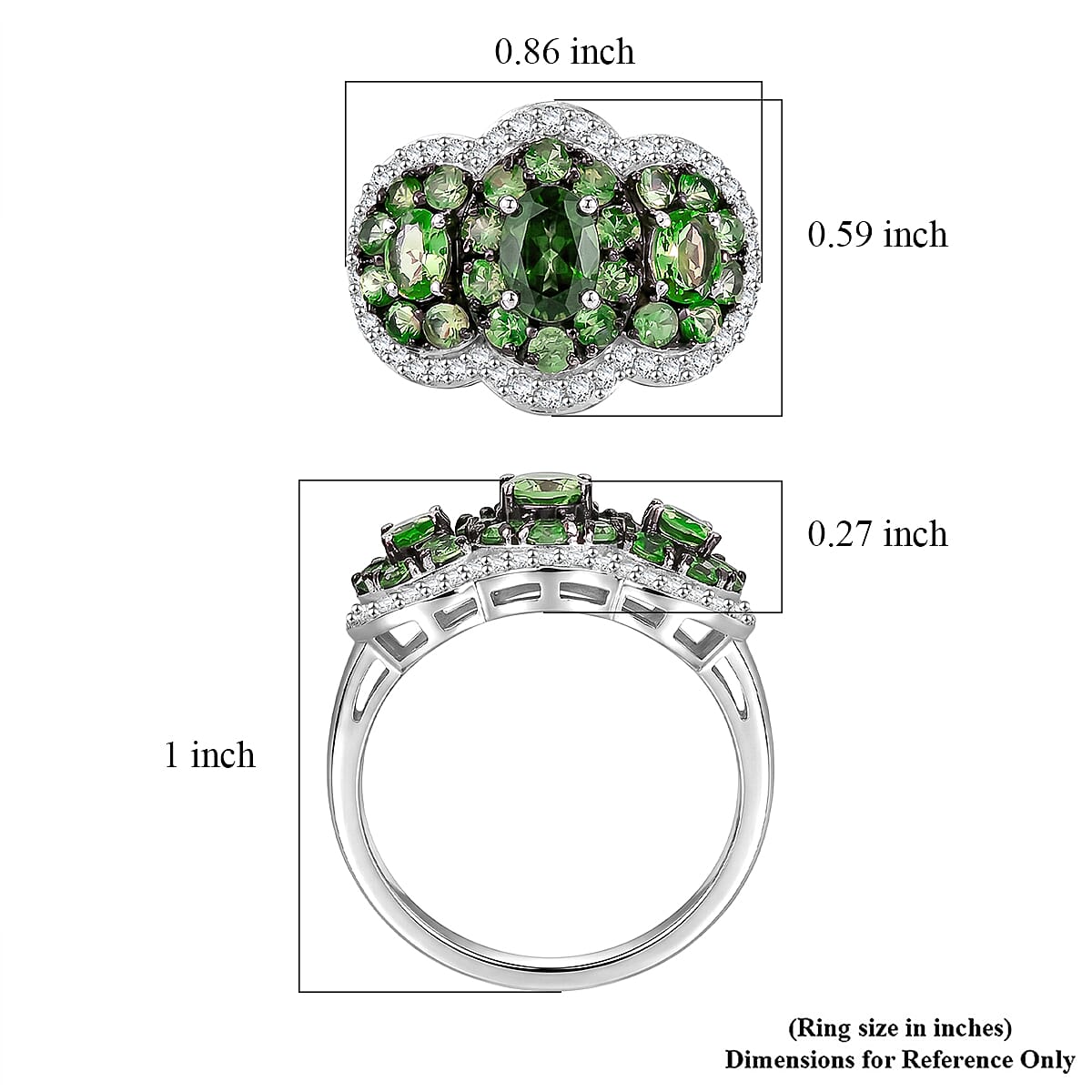 D'Joy Premium Tsavorite Garnet and Moissanite 2.10 ctw Majestic Cluster Ring in Rhodium Over Sterling Silver (Size 5.0)