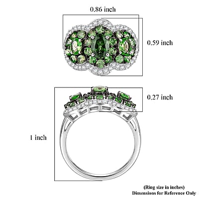 D'Joy Premium Tsavorite Garnet and Moissanite 2.10 ctw Majestic Cluster Ring in Rhodium Over Sterling Silver (Size 5.0)