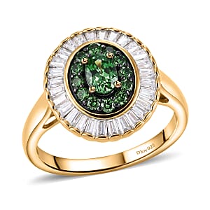 D'Joy Premium Tsavorite Garnet and Moissanite 1.80 ctw Crown Ray Ring in 18K Vermeil Yellow Gold Over Sterling Silver (Size 10.0)