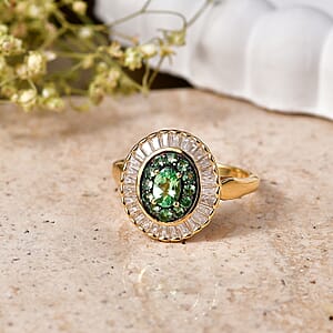 D'Joy Premium Tsavorite Garnet and Moissanite 1.80 ctw Crown Ray Ring in 18K Vermeil Yellow Gold Over Sterling Silver (Size 10.0)