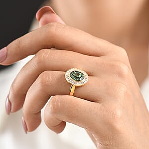 D'Joy Premium Tsavorite Garnet and Moissanite 1.80 ctw Crown Ray Ring in 18K Vermeil Yellow Gold Over Sterling Silver (Size 10.0)