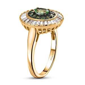 D'Joy Premium Tsavorite Garnet and Moissanite 1.80 ctw Crown Ray Ring in 18K Vermeil Yellow Gold Over Sterling Silver (Size 10.0)