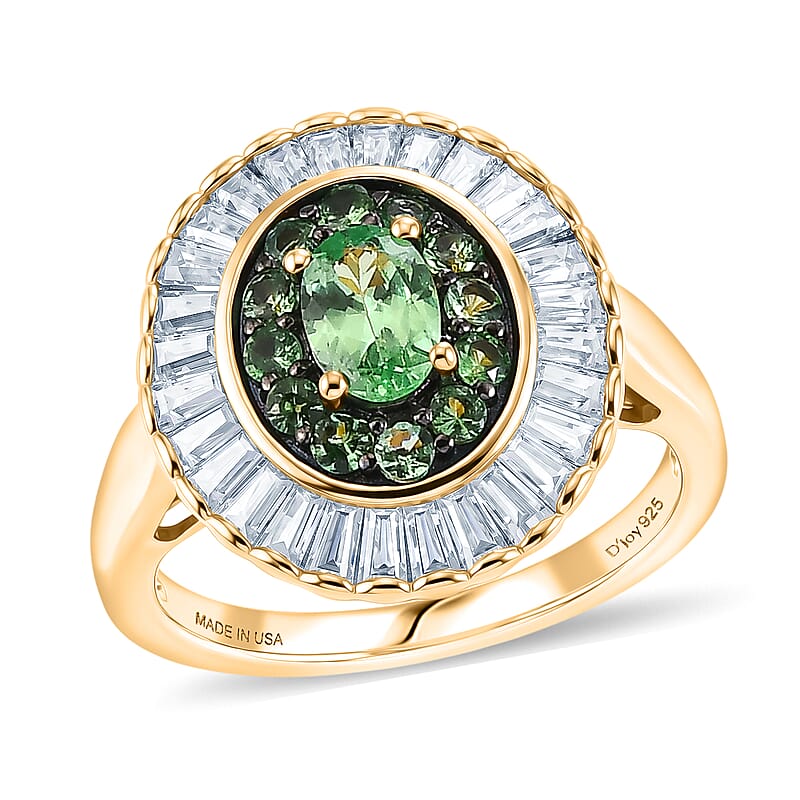 D'Joy Premium Tsavorite Garnet and Moissanite 1.80 ctw Crown Ray Ring in 18K Vermeil Yellow Gold Over Sterling Silver (Size 6.0)