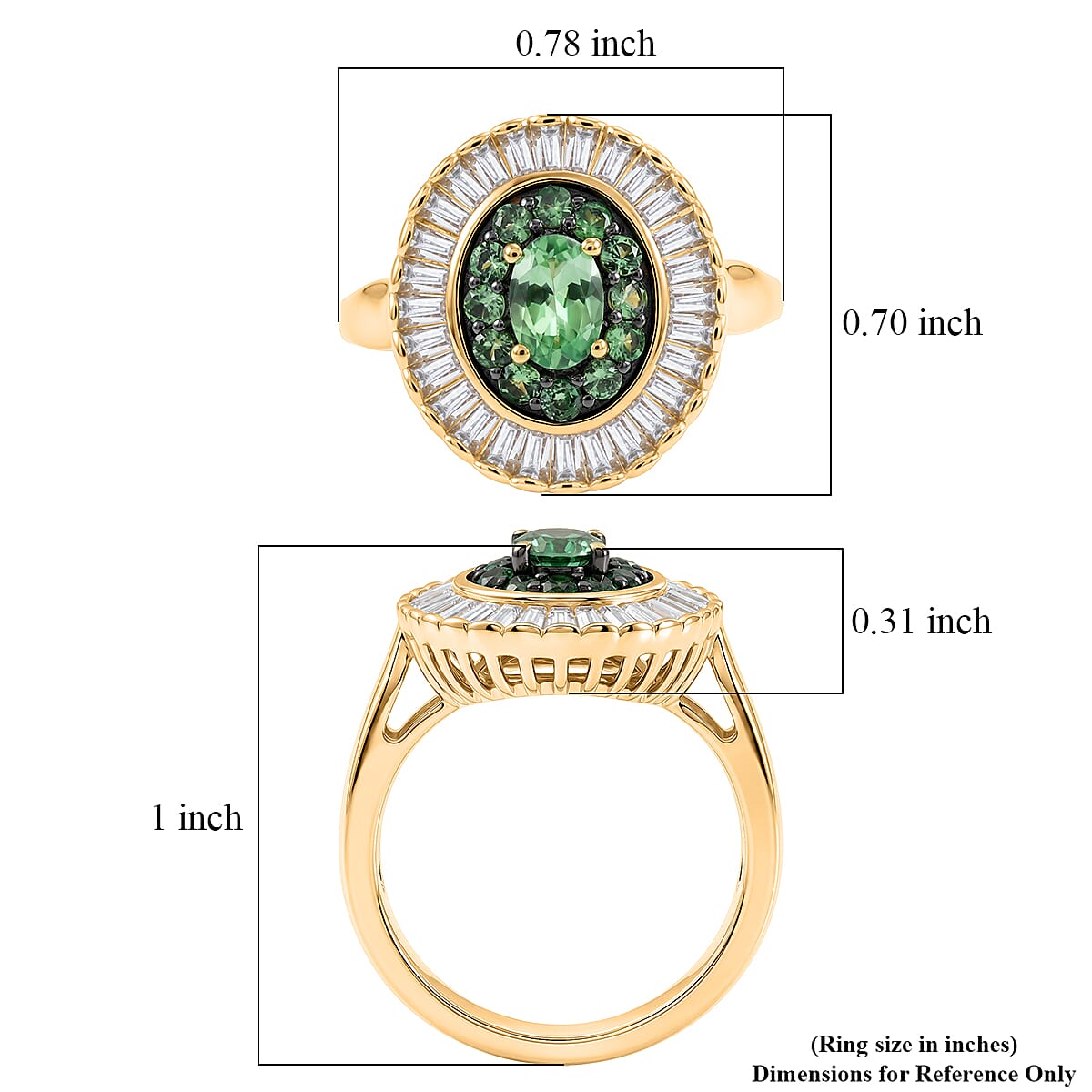 D'Joy Premium Tsavorite Garnet and Moissanite 1.80 ctw Crown Ray Ring in 18K Vermeil Yellow Gold Over Sterling Silver (Size 6.0)