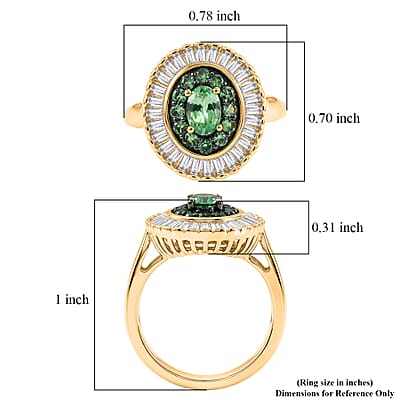D'Joy Premium Tsavorite Garnet and Moissanite 1.80 ctw Crown Ray Ring in 18K Vermeil Yellow Gold Over Sterling Silver (Size 6.0)