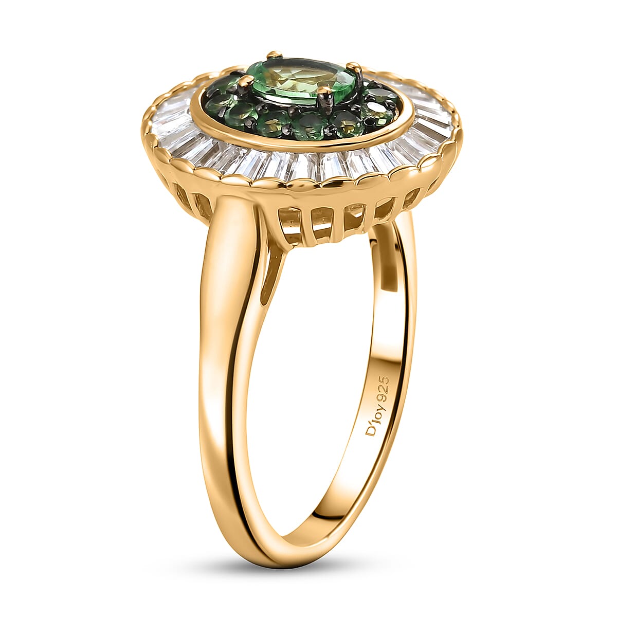 D'Joy Premium Tsavorite Garnet and Moissanite 1.80 ctw Crown Ray Ring in 18K Vermeil Yellow Gold Over Sterling Silver (Size 7.0)