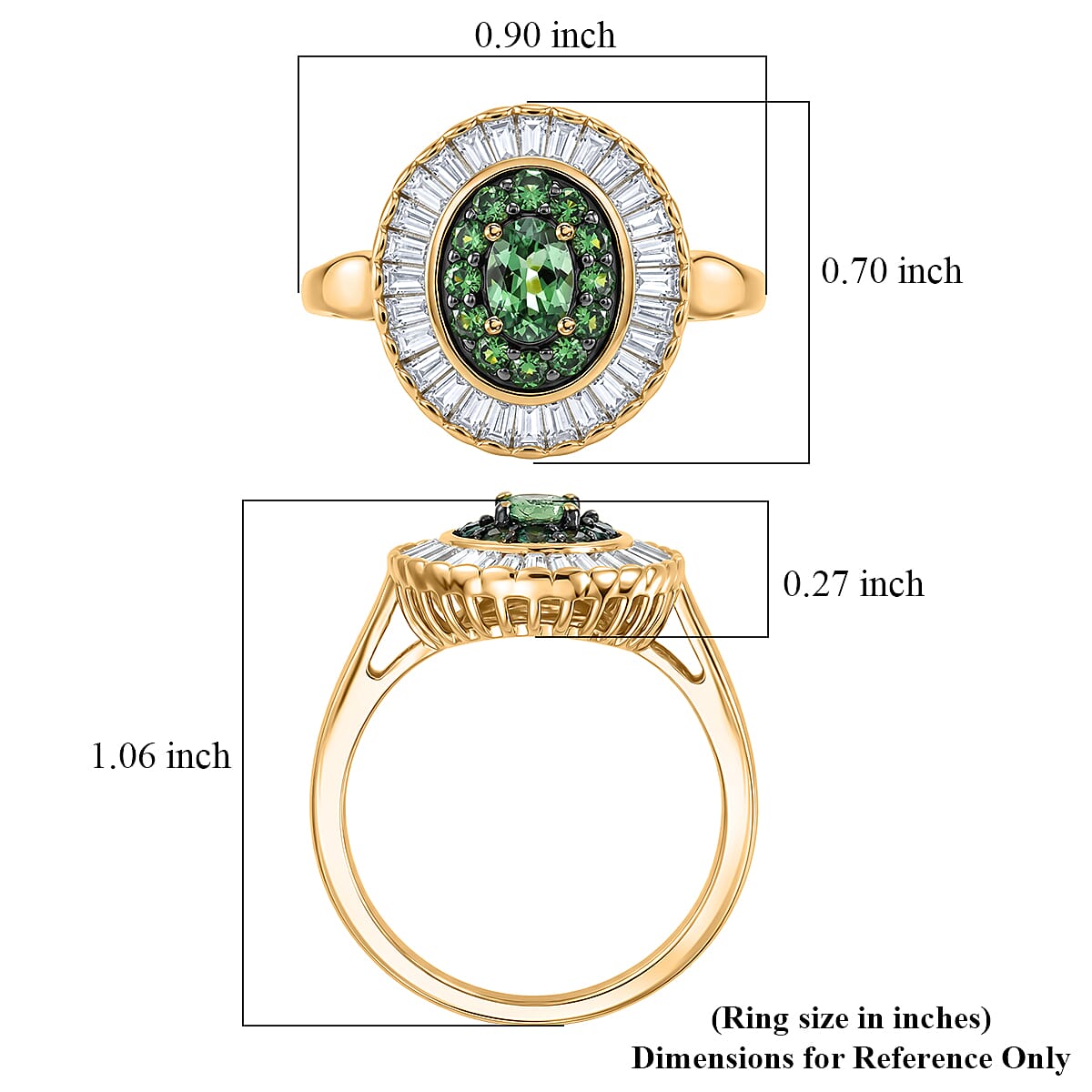 D'Joy Premium Tsavorite Garnet and Moissanite 1.80 ctw Crown Ray Ring in 18K Vermeil Yellow Gold Over Sterling Silver (Size 8.0)