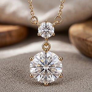 D'Joy Heart & Arrow Cut Moissanite 4.00 ctw Necklace (18 Inches) in 18K Vermeil Yellow Gold Over Sterling Silver