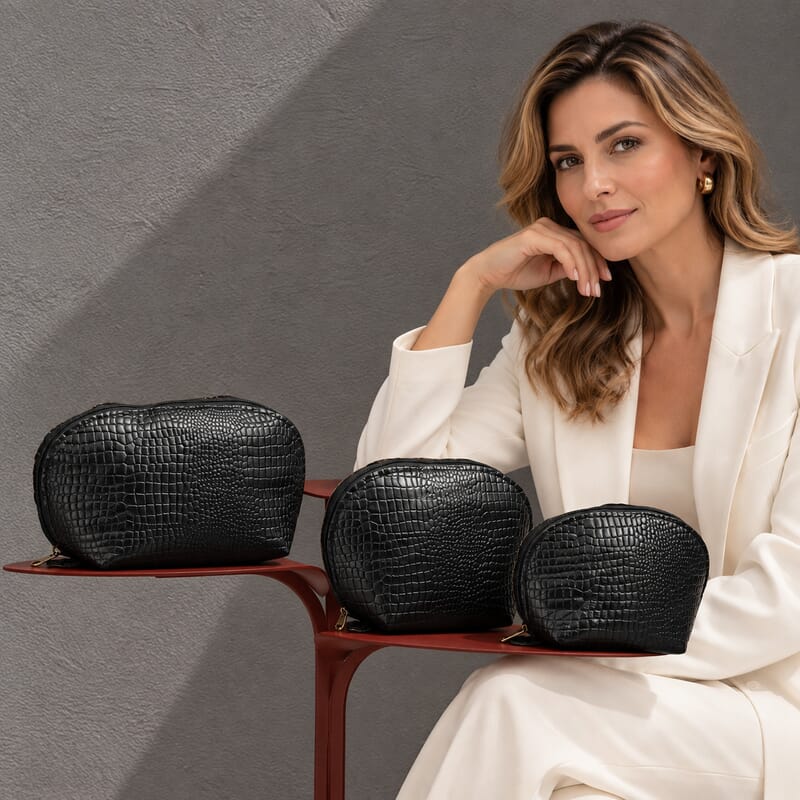 La Marey Black Genuine Leather Set of 3 Pouches