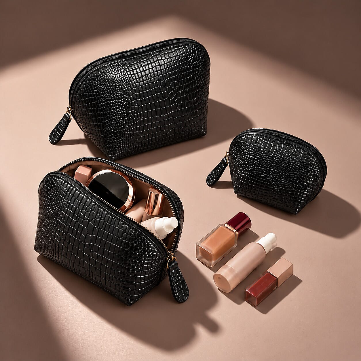 La Marey Black Genuine Leather Set of 3 Pouches