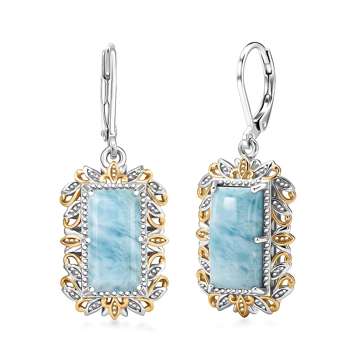 EverTrue Premium Larimar Earrings in 18K YG Plated and Platinum Bond 7.85 ctw