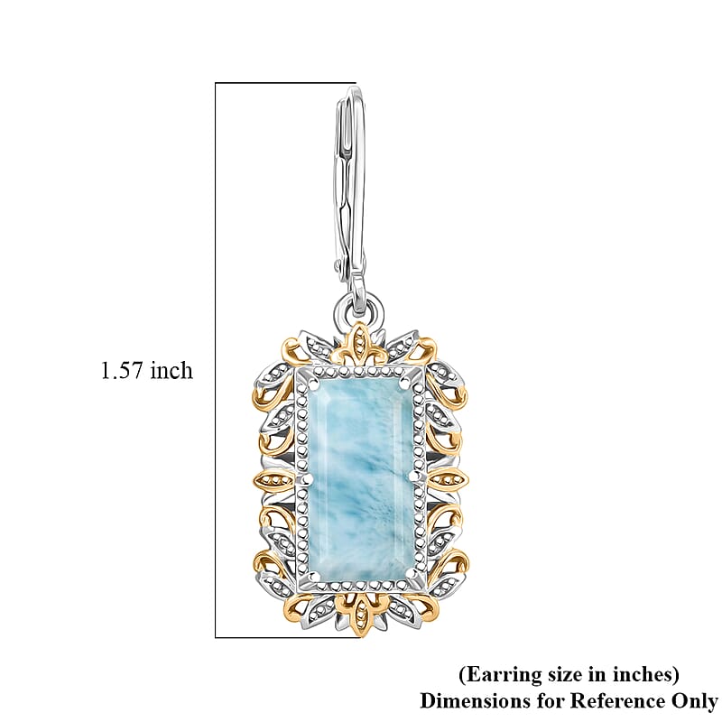 EverTrue Premium Larimar 9.65 ctw Whispering Leaf Filigree Earrings in 18K YG Plated and Platinum Bond (Ships in 10-12 Days)