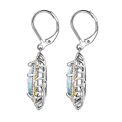 EverTrue Premium Larimar 7.00 ctw Whispering Leaf Filigree Earrings in 18K YG Plated and Platinum Bond