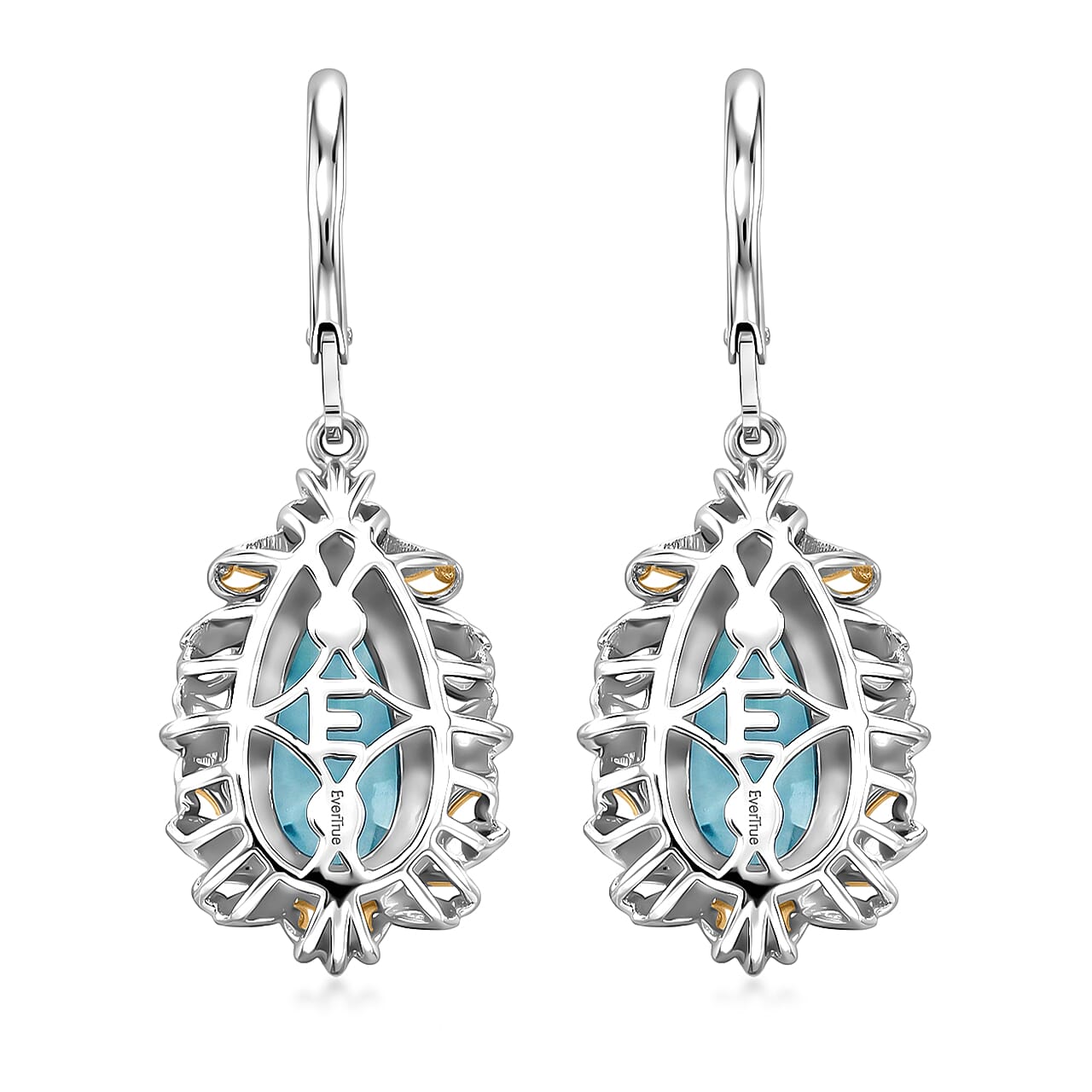 EverTrue Premium Larimar 7.00 ctw Whispering Leaf Filigree Earrings in 18K YG Plated and Platinum Bond (Ships in 10-12 Days)